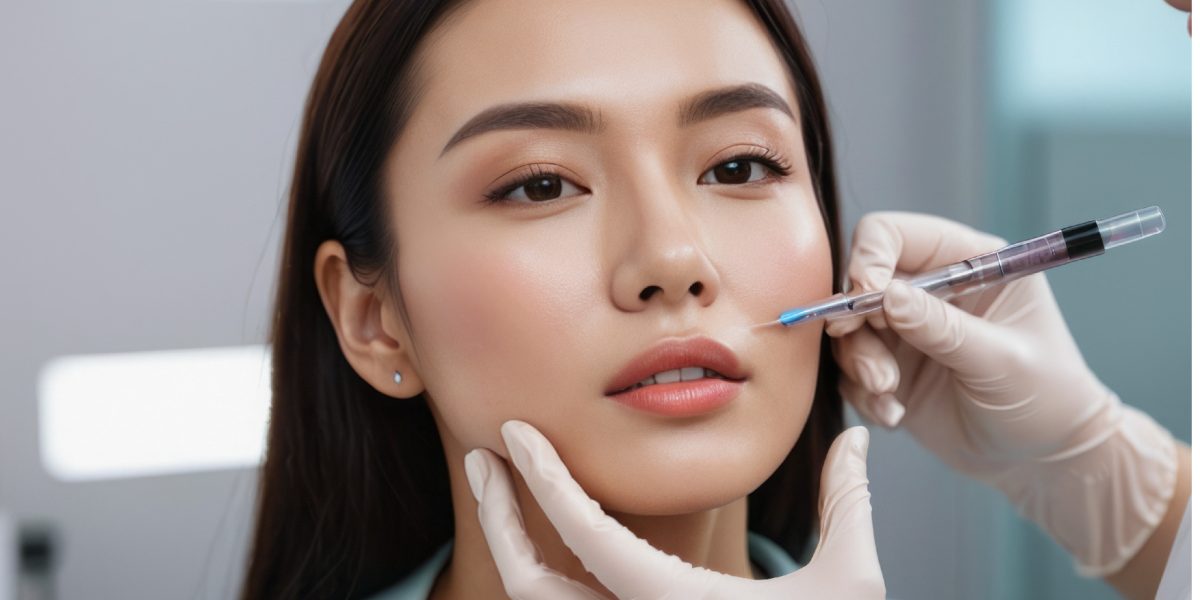 Dokter spesialis melakukan penyuntikan Biostimulator untuk merangsang kolagen alami wajah